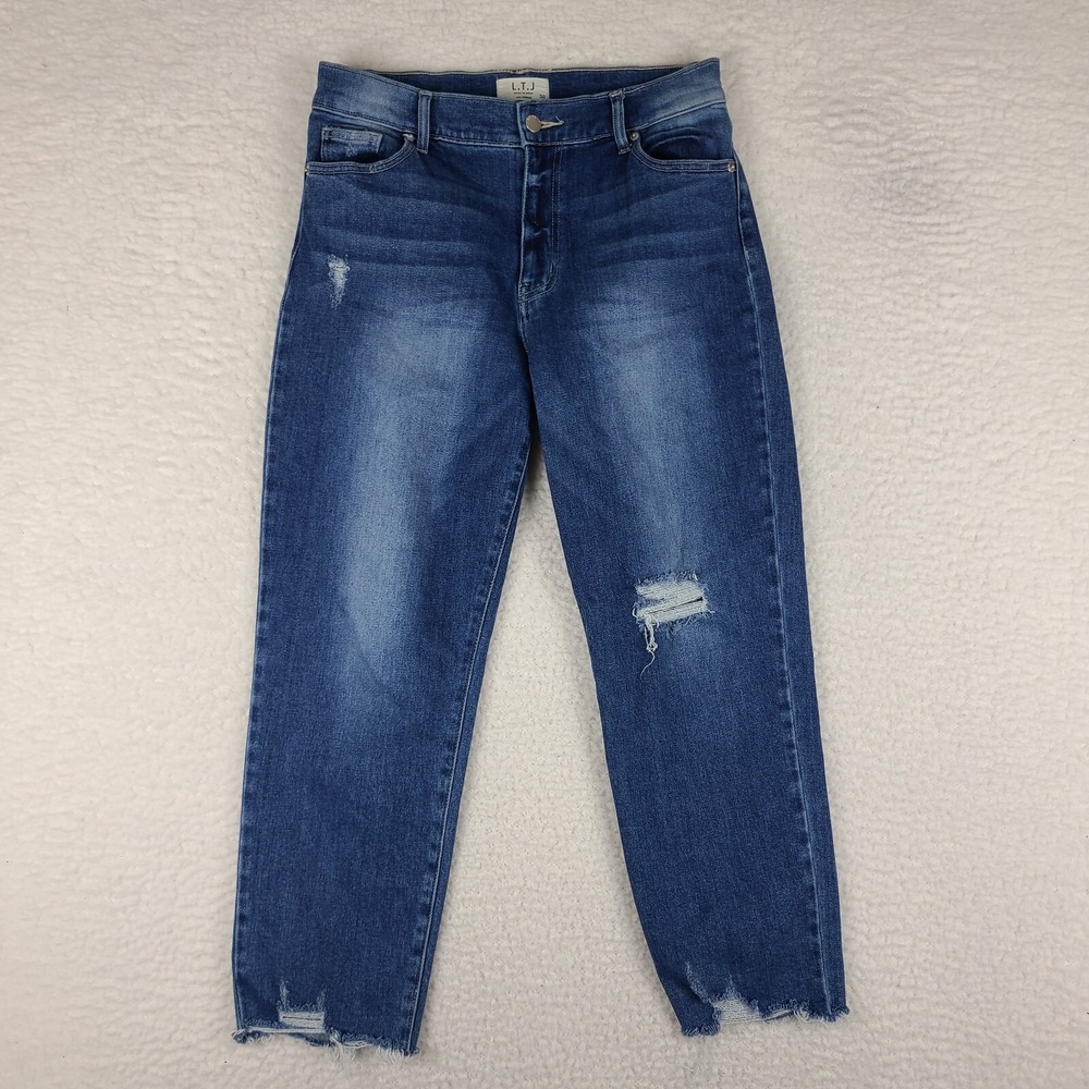 LTJ Letter Of‎ Juliet Jeans Womens 30 Straight Ankle Fray Distress Medium Wash